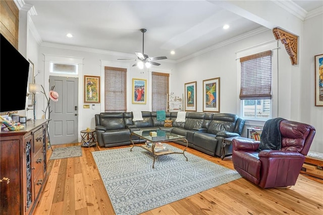 205 S Norman C Francis Pkwy, New Orleans, LA 70119 - living area with light wood-style floors, ceiling fan, recessed lighting, and ornamental molding