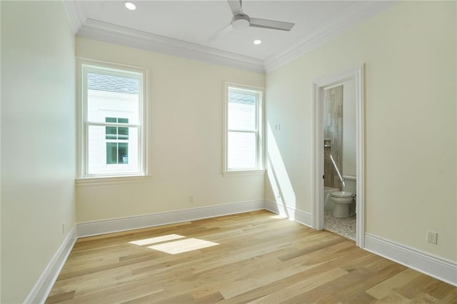 7104 Coliseum St, New Orleans, LA 70118 - spare room with crown molding, a ceiling fan, baseboards, light wood finished floors, and recessed lighting