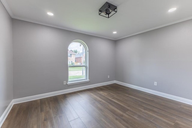 3701 Red Cypress Dr, New Orleans, LA 70131 - spare room with dark wood-style floors, ornamental molding, baseboards, and recessed lighting