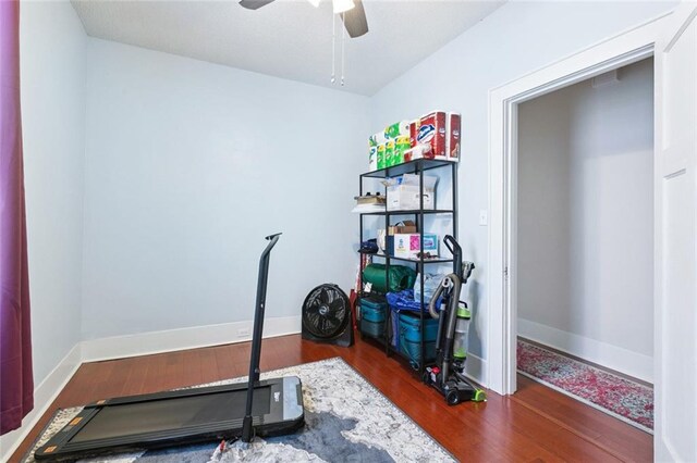 220 Moss Ln, River Ridge, LA 70123 - exercise area with wood finished floors, ceiling fan, and baseboards