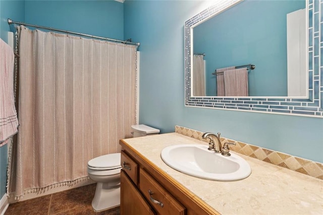 422 Kensington Blvd, Slidell, LA 70458 - bathroom with toilet, vanity, tile patterned floors, and curtained shower