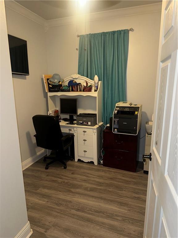 131 Belle Grove Dr, La Place, LA 70068 - office with crown molding and dark wood finished floors