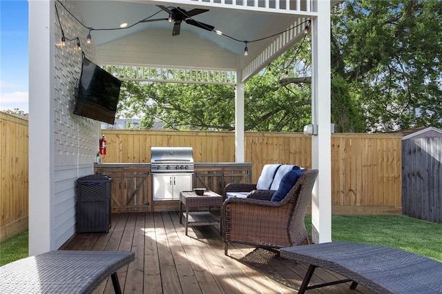 637 S Dupre St, New Orleans, LA 70119 - wooden terrace with ceiling fan