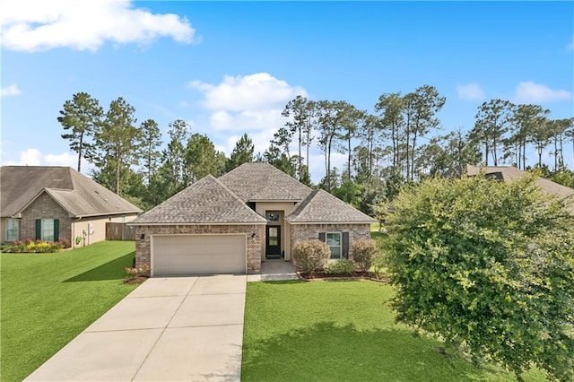 724 Fairfield Loop, Slidell, LA 70458 - view of front facade featuring an attached garage, brick siding, driveway, a front yard, and roof with shingles