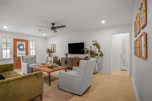 601 Andrews Ave, Metairie, LA 70005 - living area with ceiling fan, light wood-style flooring, recessed lighting, and baseboards