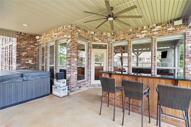 1037 Scarlet Oak Ln, Mandeville, LA 70448 - view of patio / terrace with a hot tub, a bar, and ceiling fan