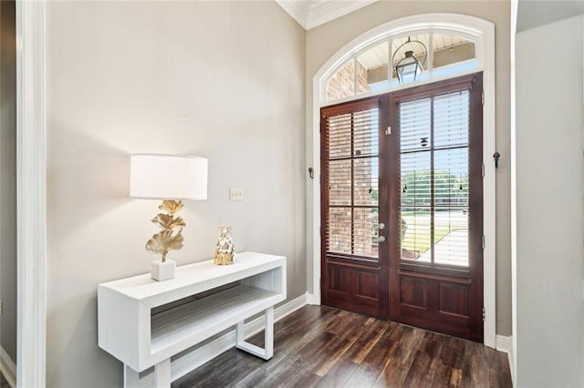 1037 Scarlet Oak Ln, Mandeville, LA 70448 - foyer entrance featuring french doors, dark wood-style floors, ornamental molding, and baseboards