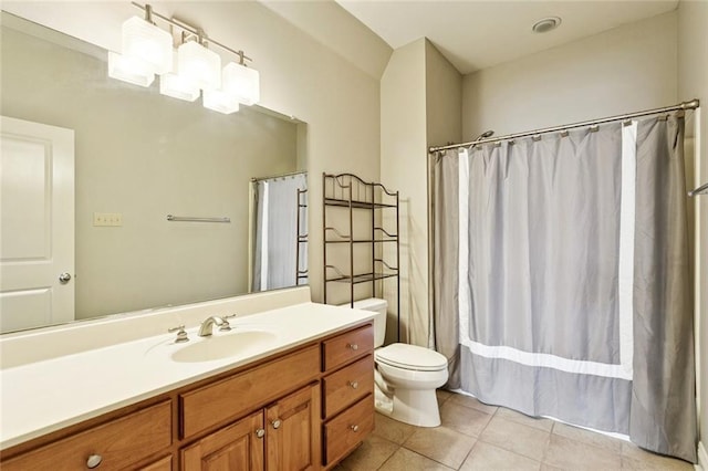 1037 Scarlet Oak Ln, Mandeville, LA 70448 - bathroom with tile patterned flooring, toilet, vanity, and curtained shower