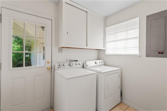 213 N Jayson Dr, Slidell, LA 70458 - laundry area with cabinet space, separate washer and dryer, electric panel, and light tile patterned floors