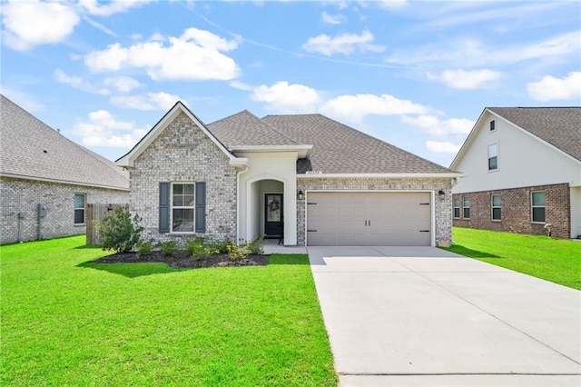 22039 Giselle Dr, Mandeville, LA 70471 - view of front of property featuring a garage, concrete driveway, a front yard, and brick siding