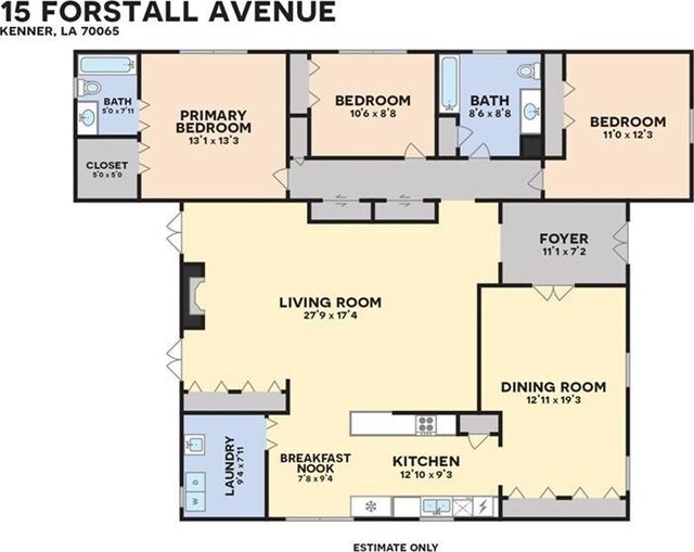 15 Forstall Ave, Kenner, LA 70065 - home floor plan