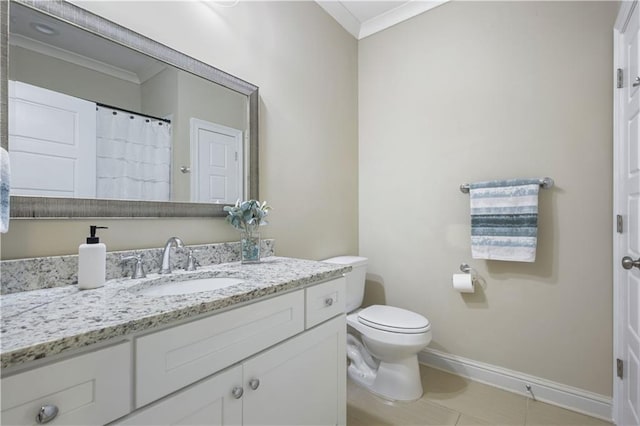 1951 Beth Dr, Slidell, LA 70458 - full bath with ornamental molding, vanity, baseboards, toilet, and tile patterned flooring