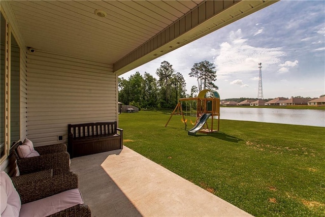 40262 Sedgwick Ln, Ponchatoula, LA 70454 - view of patio featuring a playground and a water view