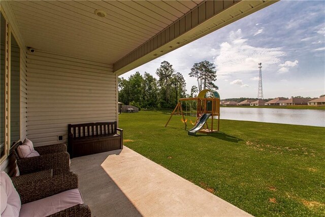 40262 Sedgwick Ln, Ponchatoula, LA 70454 - view of patio featuring a playground and a water view