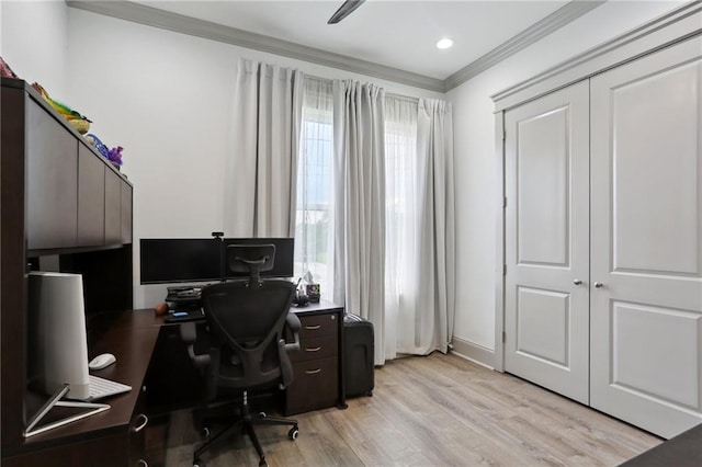 1908 Alexander Ave, Arabi, LA 70032 - home office with crown molding, light wood finished floors, and recessed lighting
