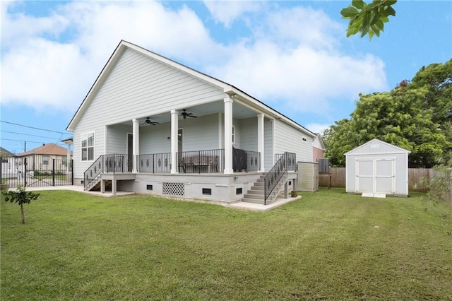 1908 Alexander Ave, Arabi, LA 70032 - back of property featuring a ceiling fan, stairway, crawl space, and a porch