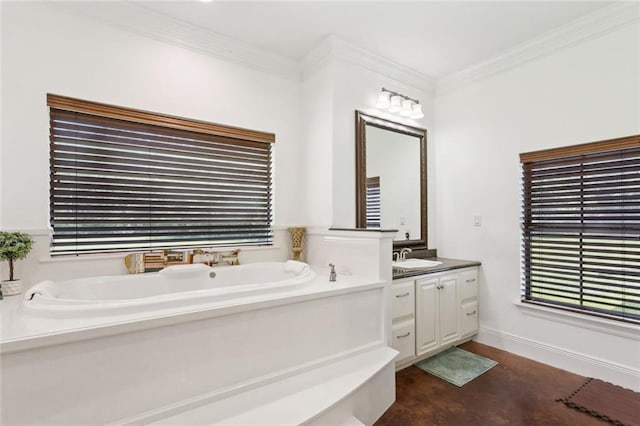 404 Warrior Trce, Covington, LA 70435 - bathroom with vanity, a bath, crown molding, and baseboards