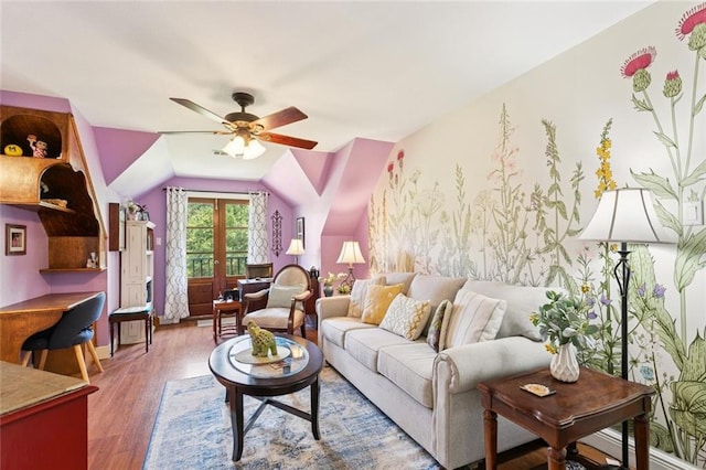 404 Warrior Trce, Covington, LA 70435 - living room with wood finished floors, a ceiling fan, and lofted ceiling