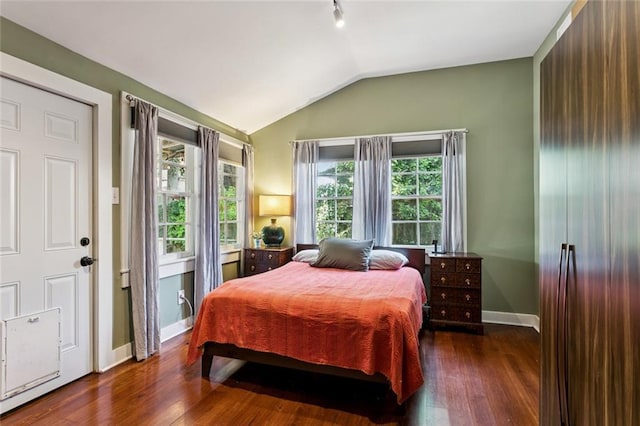 717 Nunez St, New Orleans, LA 70114 - bedroom featuring wood-type flooring, baseboards, and vaulted ceiling