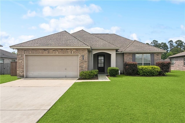 481 Scotch Pine Dr, Ponchatoula, LA 70454 - french country inspired facade featuring brick siding, roof with shingles, a front yard, and concrete driveway