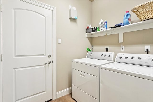 481 Scotch Pine Dr, Ponchatoula, LA 70454 - laundry room featuring washer and dryer, baseboards, and light tile patterned floors