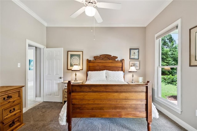 42532 S Range Rd, Hammond, LA 70403 - carpeted bedroom with crown molding, baseboards, and a ceiling fan