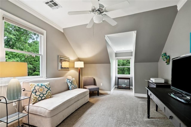 42532 S Range Rd, Hammond, LA 70403 - carpeted living area featuring lofted ceiling, baseboards, and ceiling fan