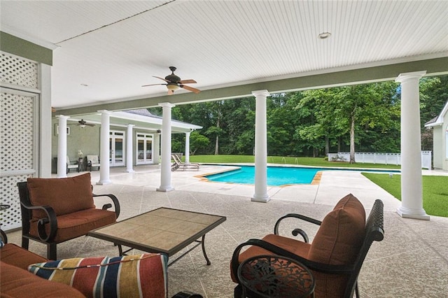 42532 S Range Rd, Hammond, LA 70403 - view of pool with a ceiling fan, a patio, and french doors