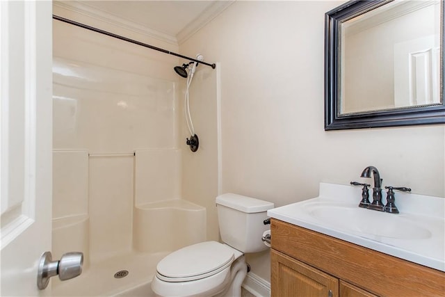 2904 Lloyds Ave, Chalmette, LA 70043 - full bath featuring ornamental molding, toilet, vanity, and a shower