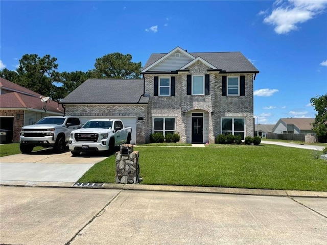 2133 Wellington Ln, Slidell, LA 70461 - craftsman house featuring a front lawn, brick siding, concrete driveway, and an attached garage