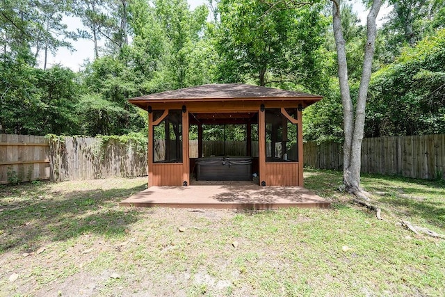 136 Oak Leaf Dr, Slidell, LA 70461 - view of yard featuring a hot tub, a gazebo, and a wooden deck