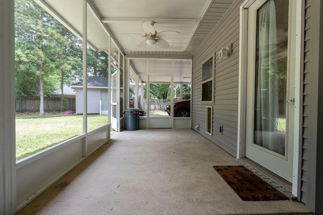 136 Oak Leaf Dr, Slidell, LA 70461 - unfurnished sunroom featuring a ceiling fan and plenty of natural light
