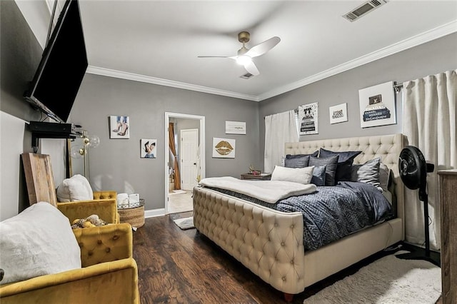 3525 Van Cleave Dr, Meraux, LA 70075 - bedroom with crown molding, wood finished floors, and a ceiling fan