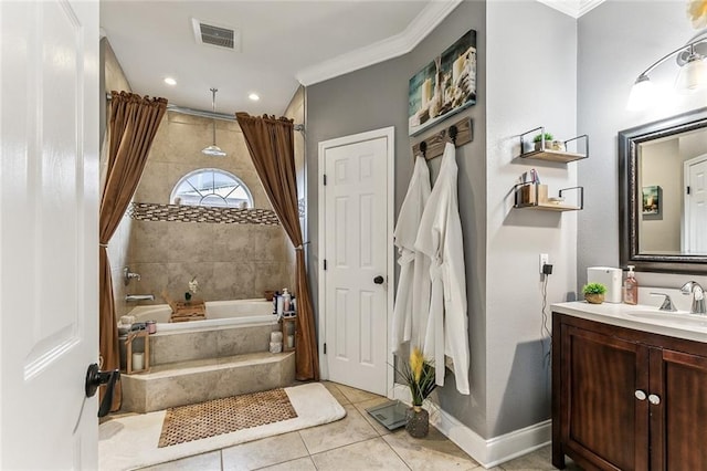 3525 Van Cleave Dr, Meraux, LA 70075 - bathroom with crown molding, vanity, and tile patterned flooring