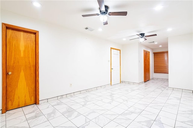 131 Ann St, Saint Rose, LA 70087 - spare room featuring recessed lighting, ceiling fan, light marble finish floors, and baseboards