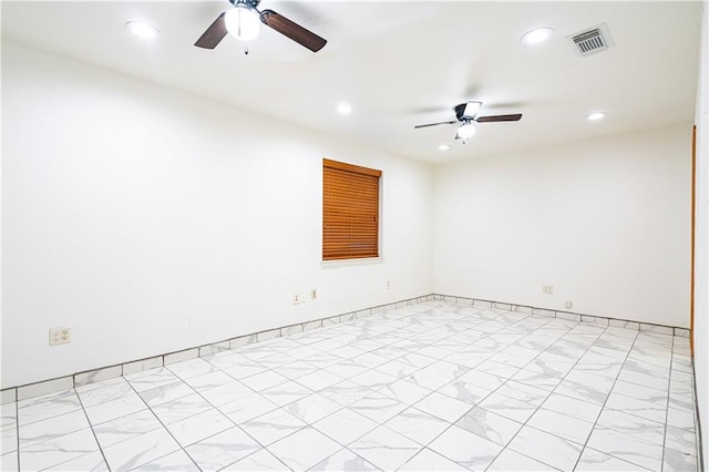 131 Ann St, Saint Rose, LA 70087 - empty room featuring ceiling fan, recessed lighting, light marble finish flooring, and baseboards