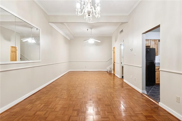 1020 Esplanade Ave Unit 204, New Orleans, LA 70116 - unfurnished room with ceiling fan, stairway, baseboards, crown molding, and a chandelier