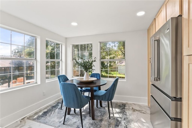 2526 Metairie Rd, Metairie, LA 70001 - dining space with marble finish flooring, baseboards, and recessed lighting