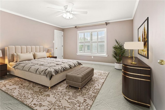 1 Miller Ln, Metairie, LA 70002 - bedroom with carpet floors, ornamental molding, baseboards, and a ceiling fan