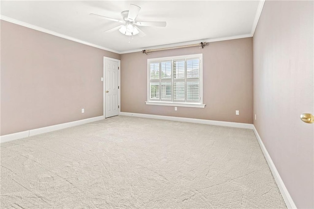 1 Miller Ln, Metairie, LA 70002 - spare room featuring ornamental molding, light carpet, ceiling fan, and baseboards
