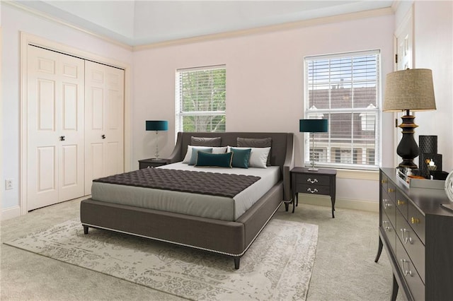 1 Miller Ln, Metairie, LA 70002 - bedroom featuring carpet floors, baseboards, a closet, and ornamental molding