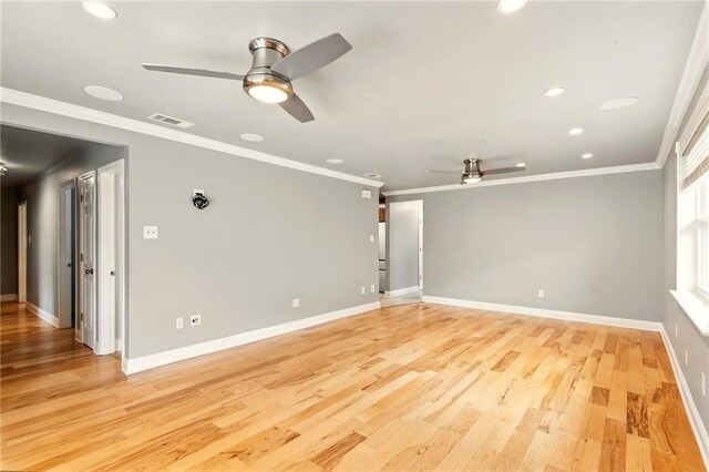 1900 Woods Dr, Metairie, LA 70001 - unfurnished room featuring a ceiling fan, light wood-style floors, recessed lighting, baseboards, and ornamental molding