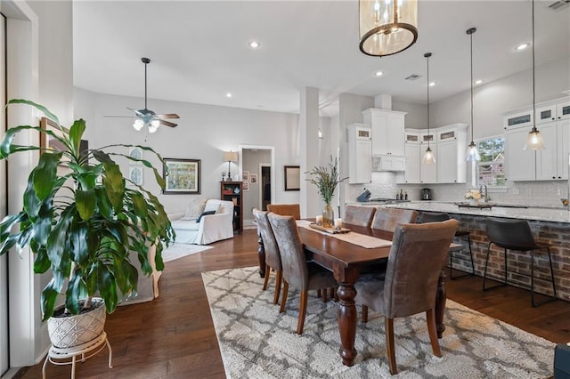 421 Tiger Ave, Covington, LA 70433 - dining area featuring a ceiling fan, dark wood-type flooring, and recessed lighting