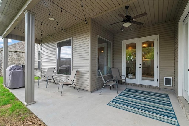 421 Tiger Ave, Covington, LA 70433 - view of patio / terrace with ceiling fan, french doors, and area for grilling