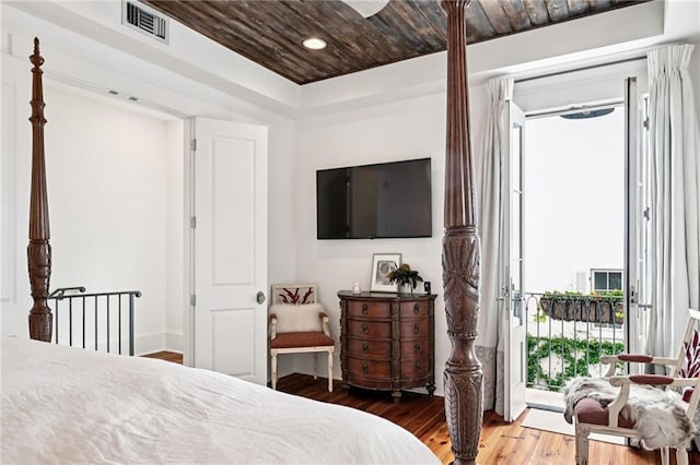 2538 N Rampart St, New Orleans, LA 70117 - bedroom featuring wood finished floors, recessed lighting, access to outside, and wooden ceiling
