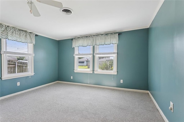 725 N Turnbull Dr, Metairie, LA 70001 - spare room with ornamental molding, carpet floors, baseboards, and ceiling fan