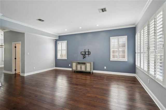 5830 Marshal Foch St, New Orleans, LA 70124 - unfurnished living room with wood-type flooring, crown molding, baseboards, and recessed lighting