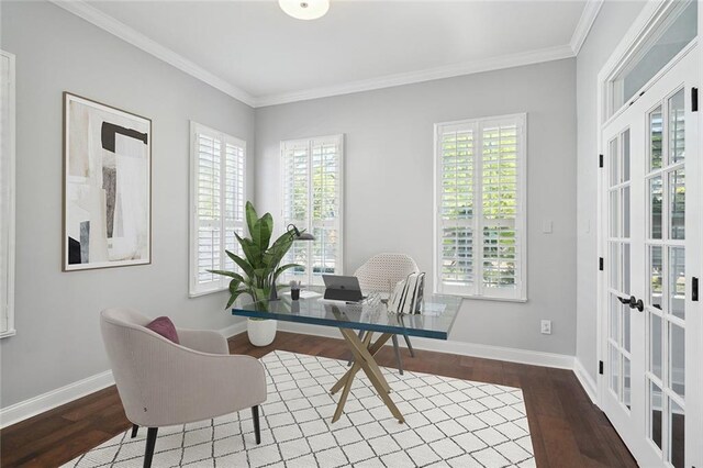 5830 Marshal Foch St, New Orleans, LA 70124 - home office with wood finished floors, crown molding, and french doors