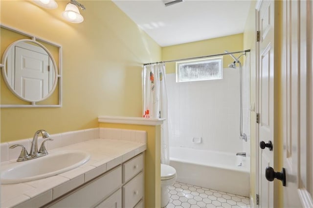 5830 Marshal Foch St, New Orleans, LA 70124 - full bathroom featuring shower / bath combination with curtain, vanity, and tile patterned floors