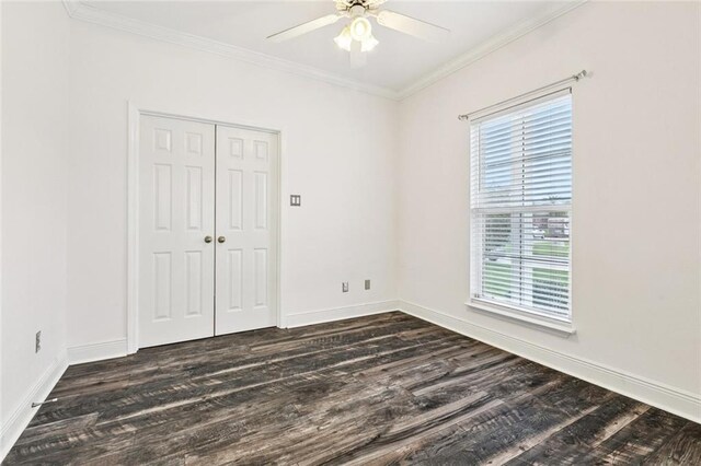 140 E Lakeview Dr, La Place, LA 70068 - unfurnished room featuring dark wood-style floors, ceiling fan, and crown molding